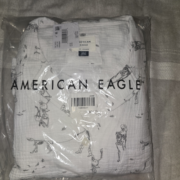 AE Aerie Halloween Skeleton Cotton Gauze Pajama Set Size MED - Picture 7 of 9